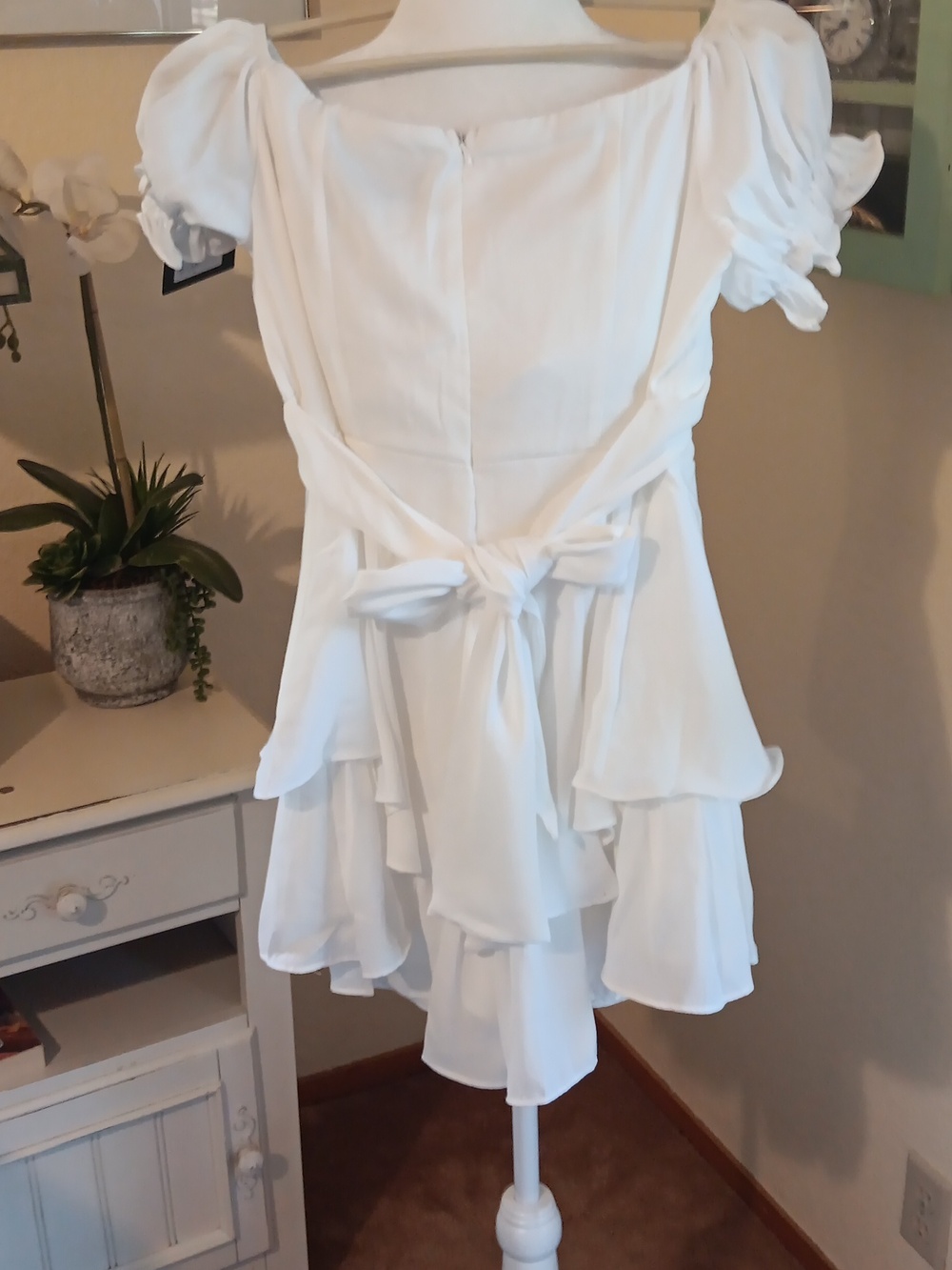 Angel Biba Off Shoulder Short Sleeved Tiered Romper With Ties - Picture 7 of 11